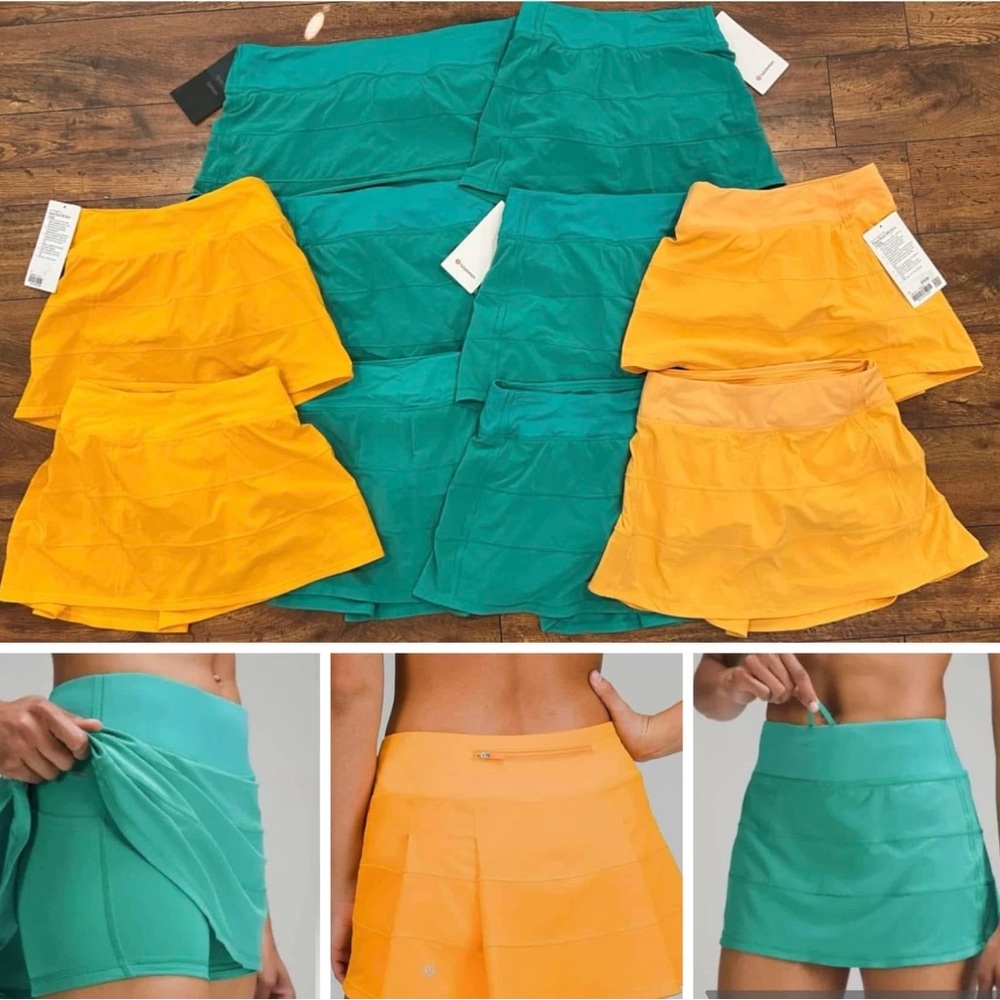 Lululemon Pace Rival Skirts Rare Colors Kelly Green, Clementine & Mango Dream.